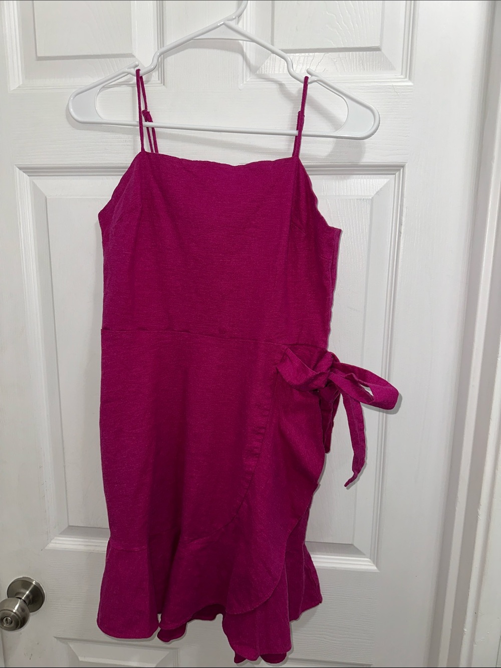 Express Linen blend Fuchsia Wrap-Accent Spaghetti Strap Mini Dress